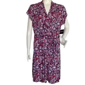 new LIZ CLAIBORNE Dress, XL, Floral, Cap Sleeve, Surplice, Matching Sash,  Poly